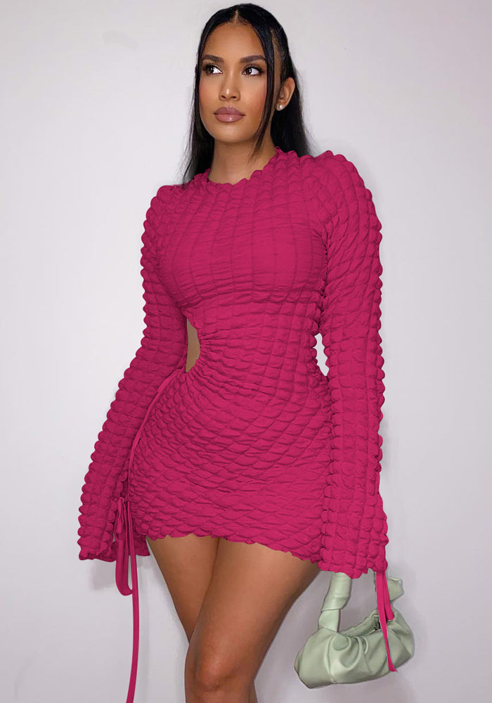 Women Fashion Drawstring Plaid Sexy Cutout Bodycon Dress 6