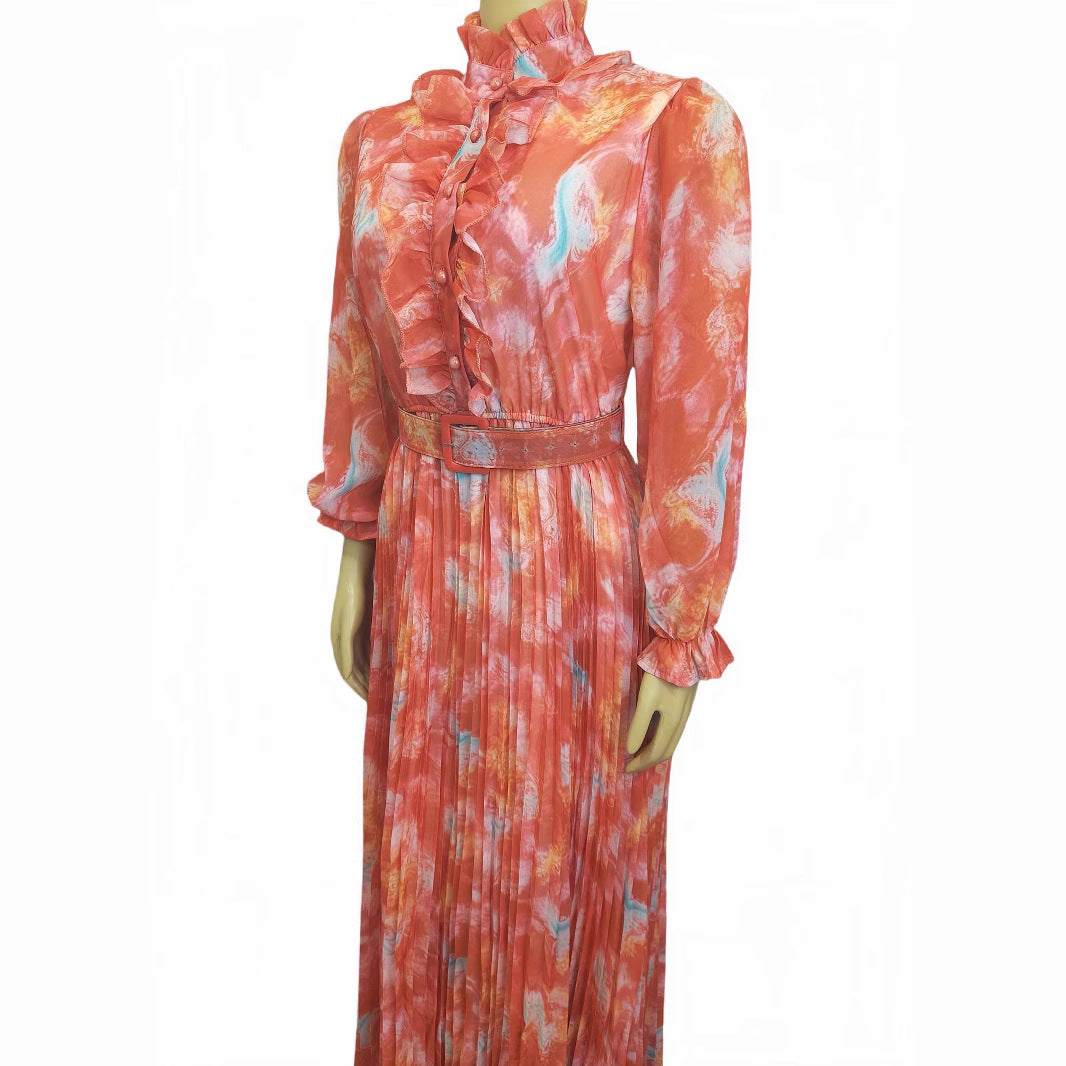 Chic Stand Collar Bell Sleeve Floral Maxi Dress 7