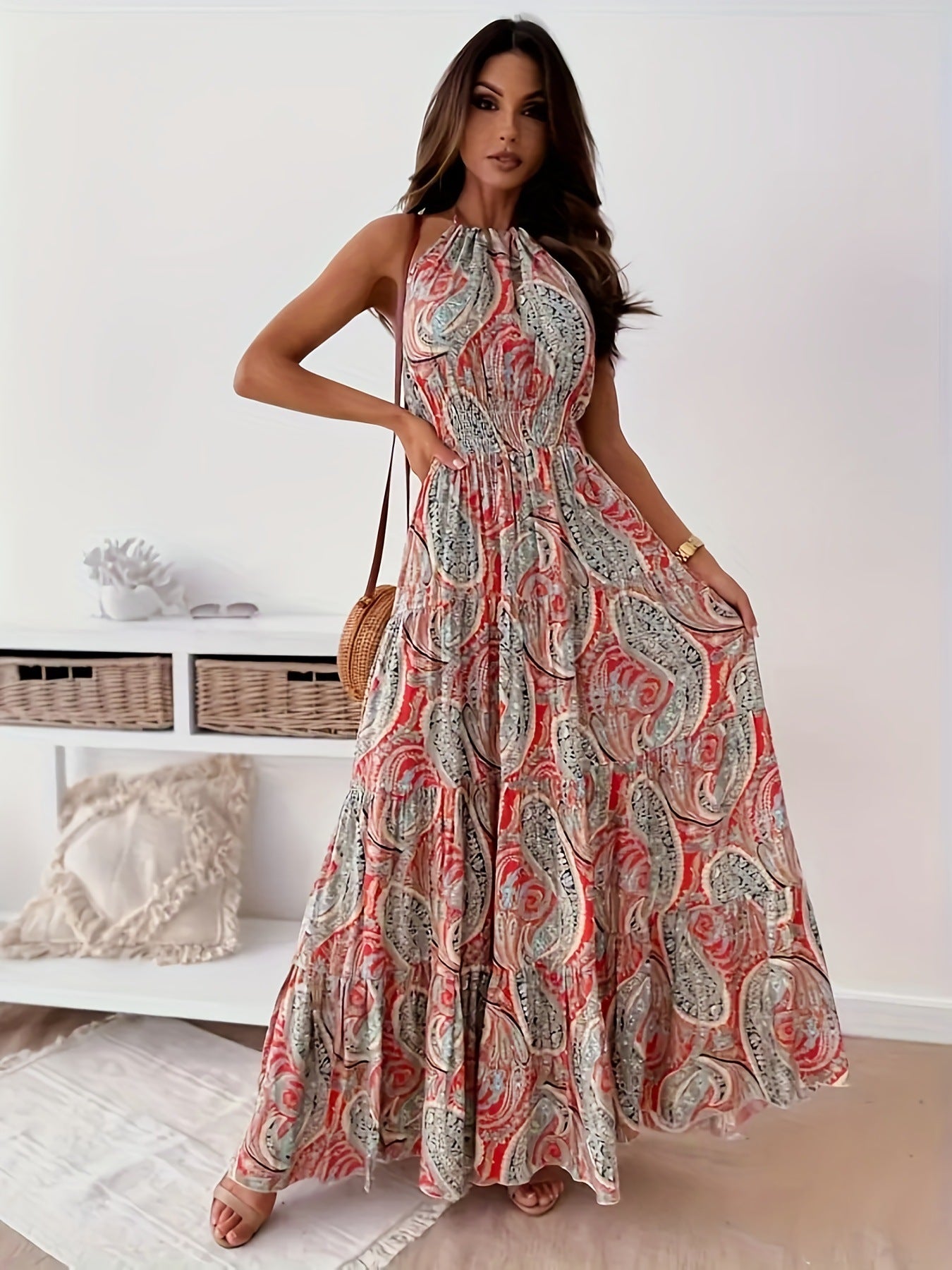 Plus Size Women Sexy Floral Backless Bohemian Maxi Dress 4