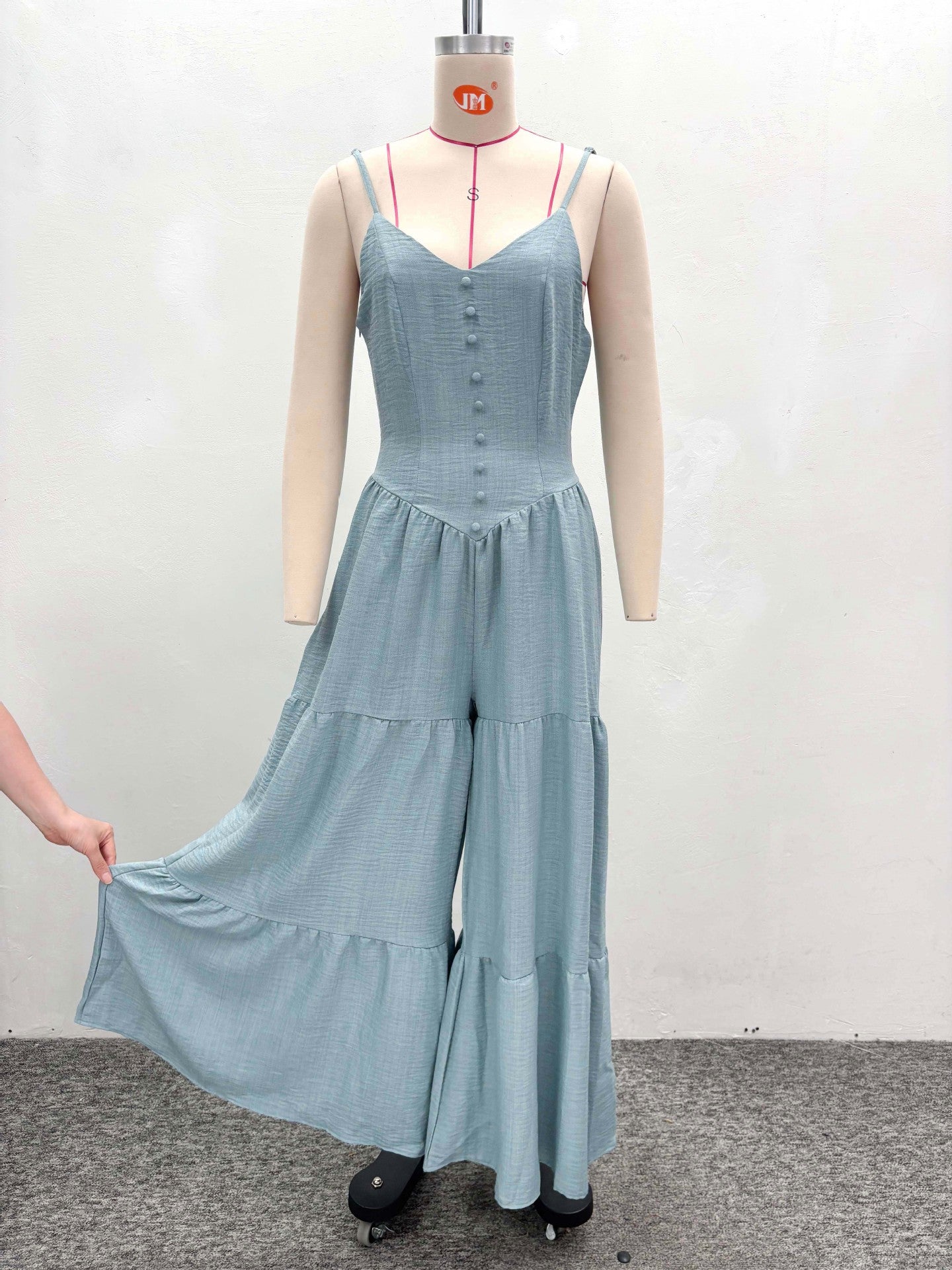 African Women sexy solid V-neck long jumpsuit 4