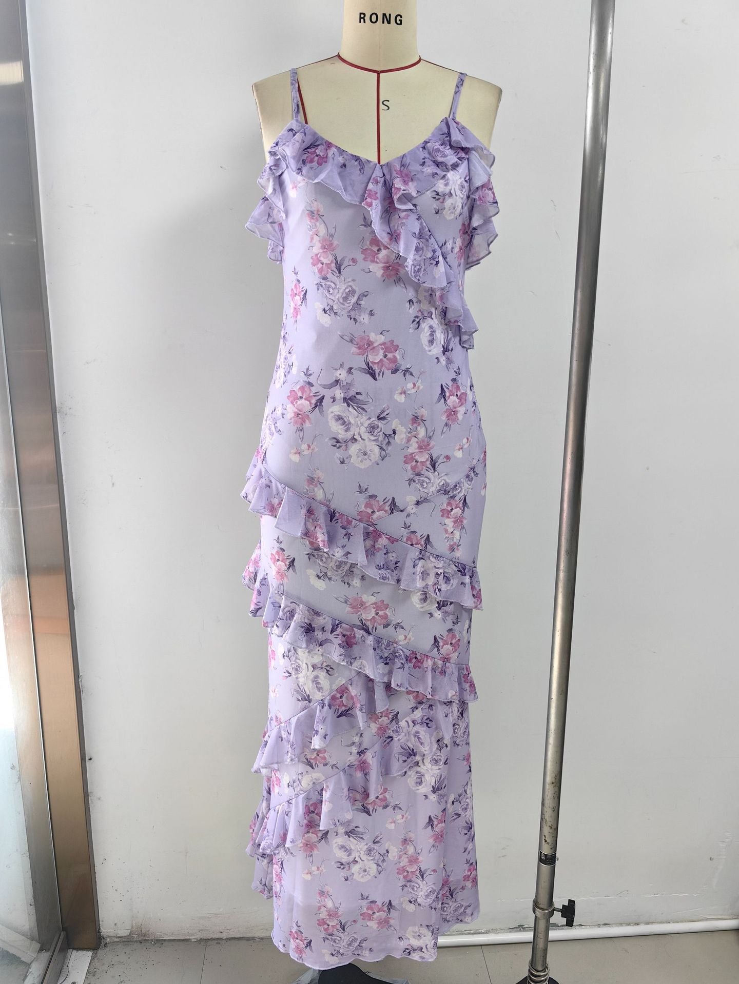 Women's Ruffled Floral Low-Back Slim Waist Chiffon Holiday Dress 12