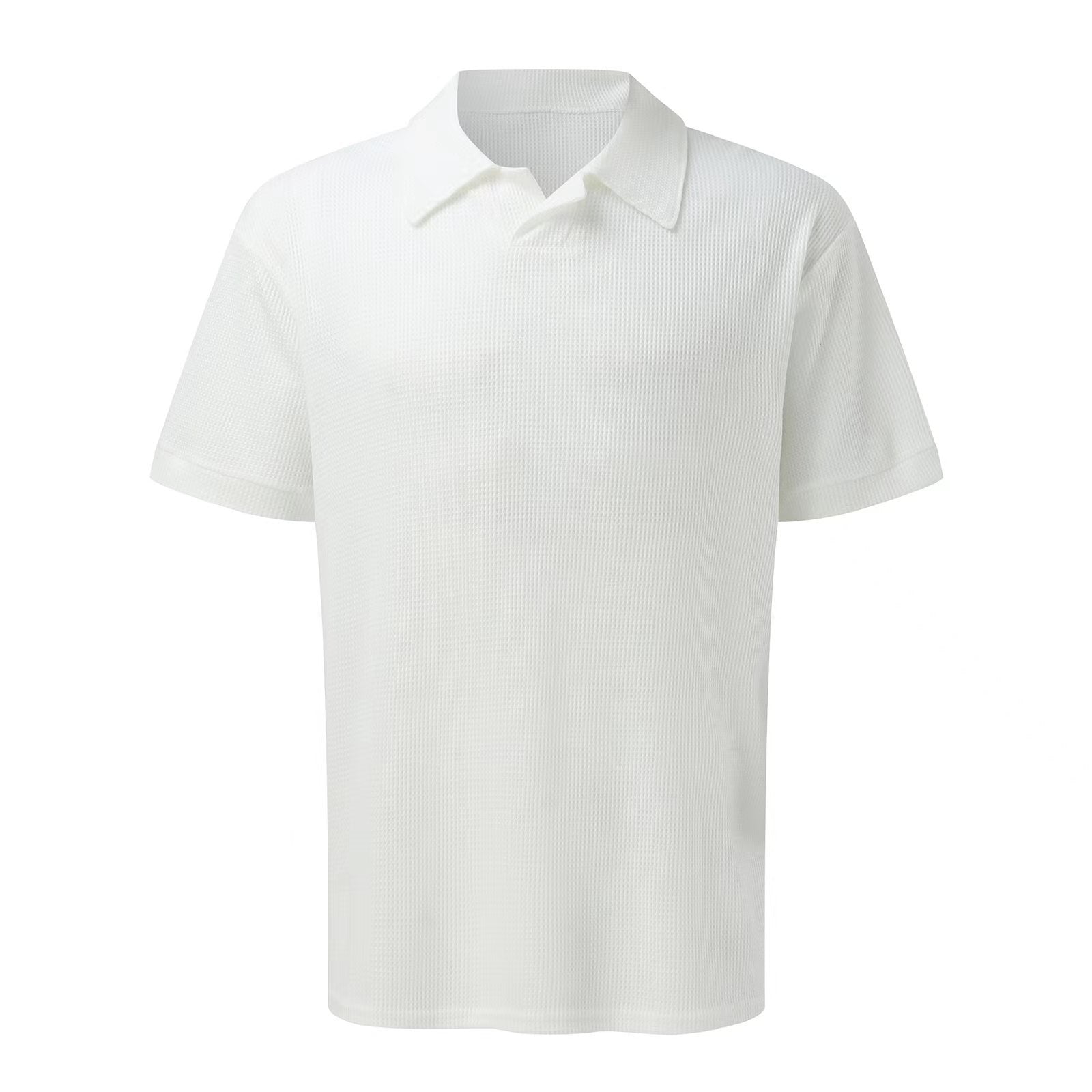 Summer Wafflev Turndown Collar Short-Sleeved Polo Shirt Shorts Men's Casual Fashion Two Piece Set 21