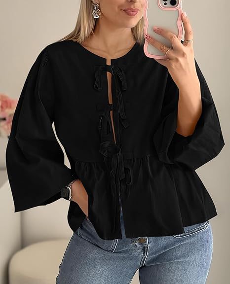 Women Fall Casual Lace-Up Top Lace-Up Shirt 13
