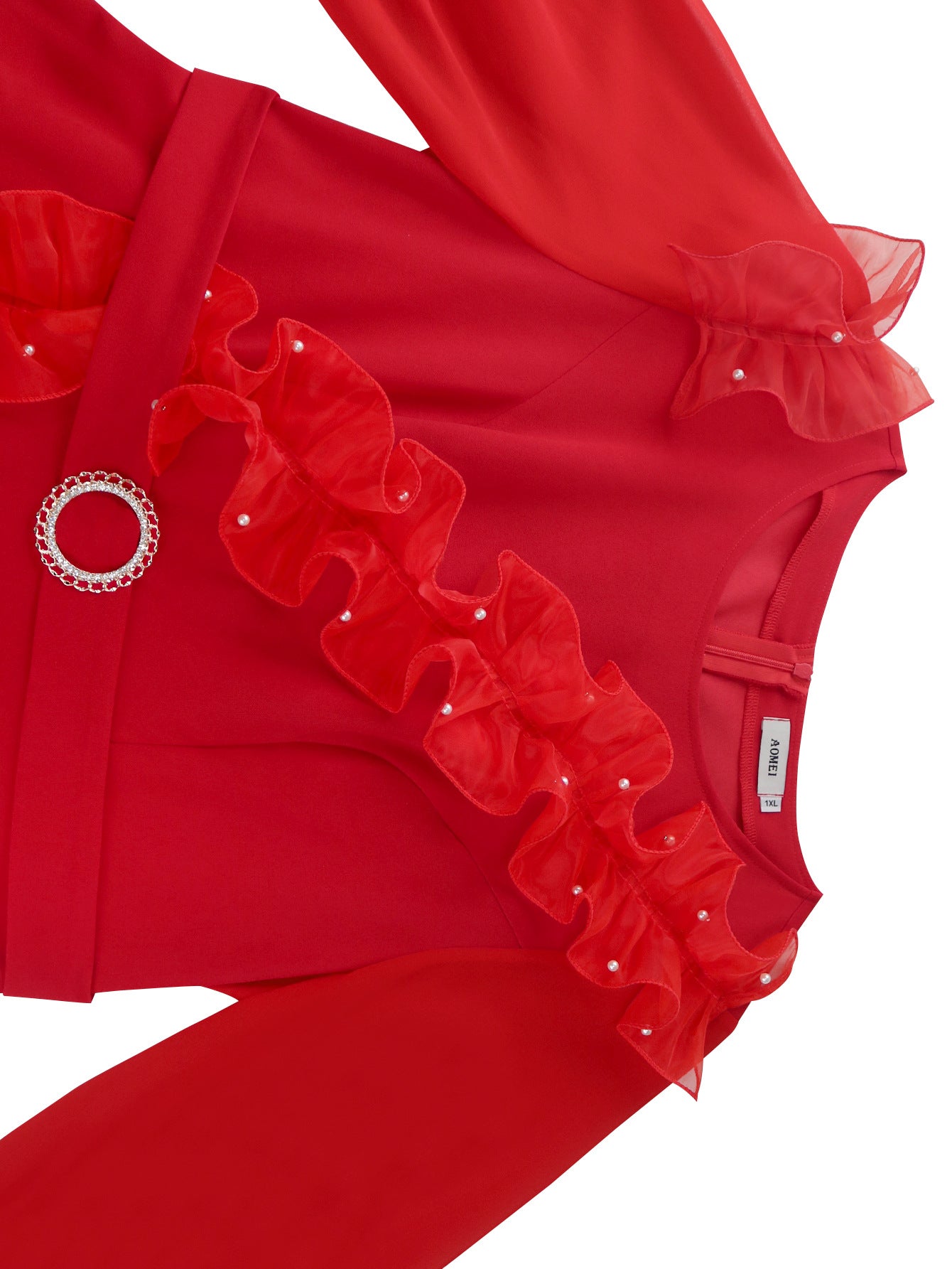 Women African Party Lantern Sleeve Ruffle Edge Beaded Dress 7