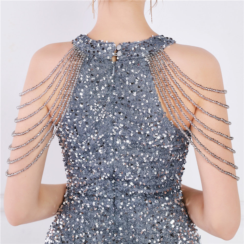 Summer sequin string shoulder midi elegant party dress 30