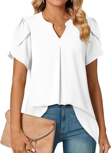Women summer v-neck petal sleeve shirt 4