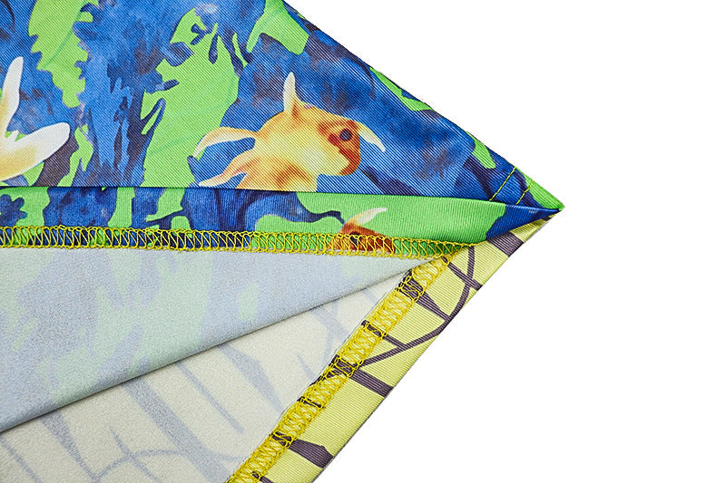 Fashion Patchwork Women's Printed Ruched Round Neck Long Sleeve Slit Dress 17