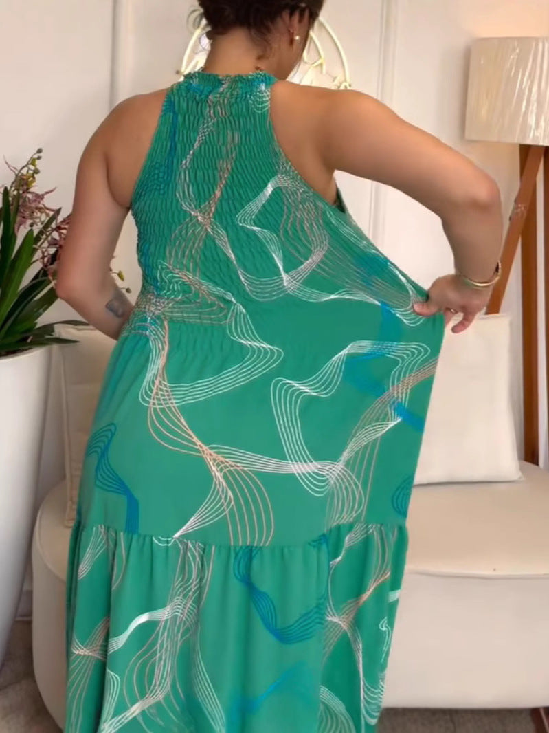 Women Halter Neck Sleeveless Sexy Print Dress