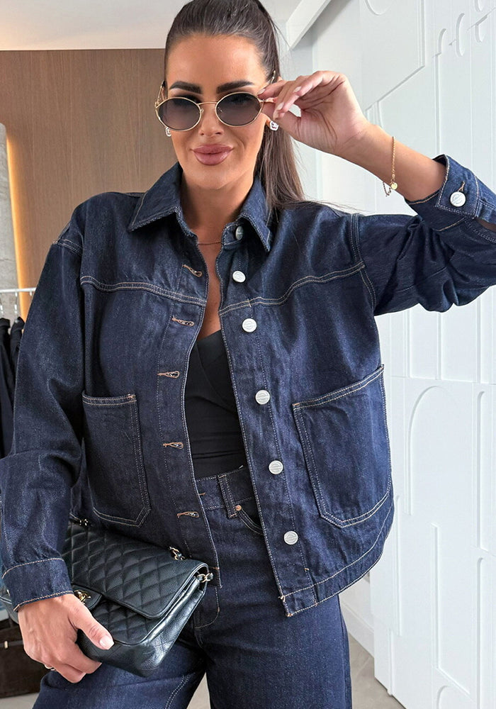 Women Casual Washed Blue Denim Jacket