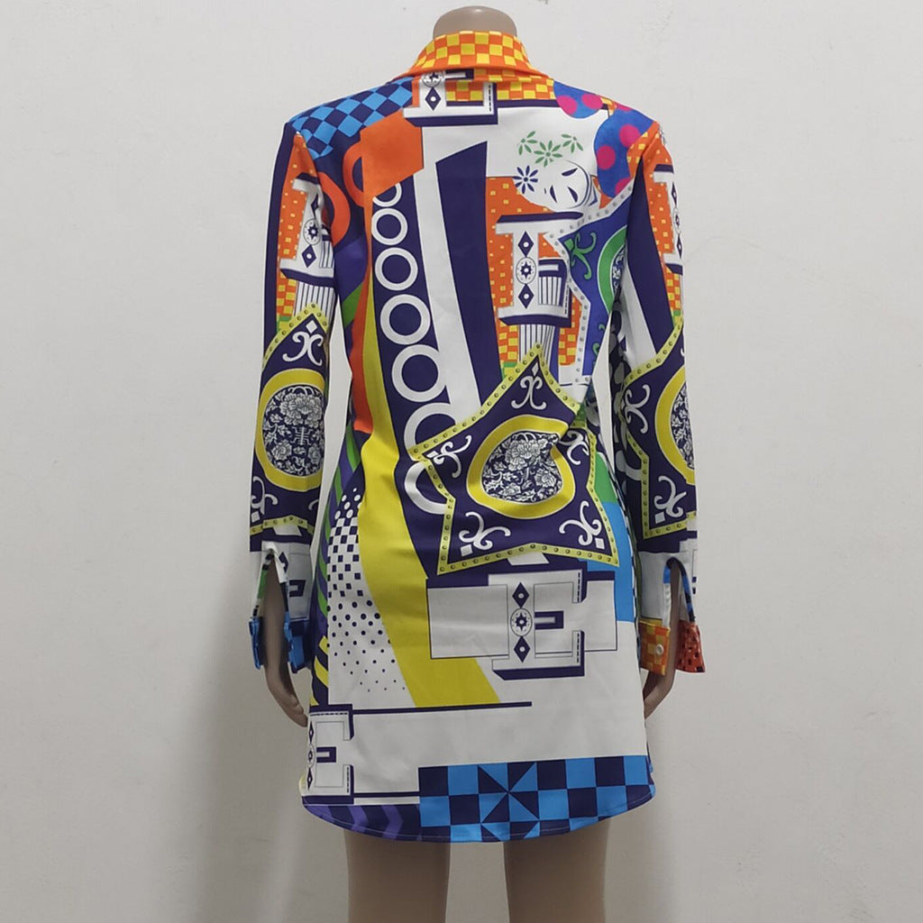 Casual Fashion Print Multicolor Women'S Shirt Dress 13