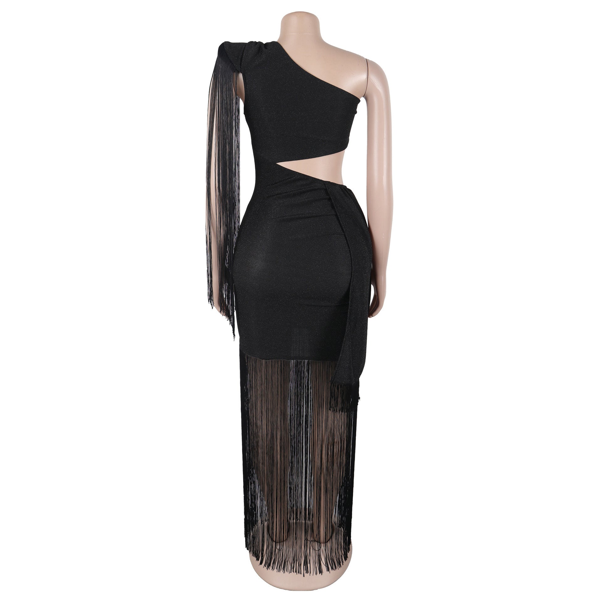 Fashion Women's Sexy Casual One-Shoulder Tassel Maxi Dress 20