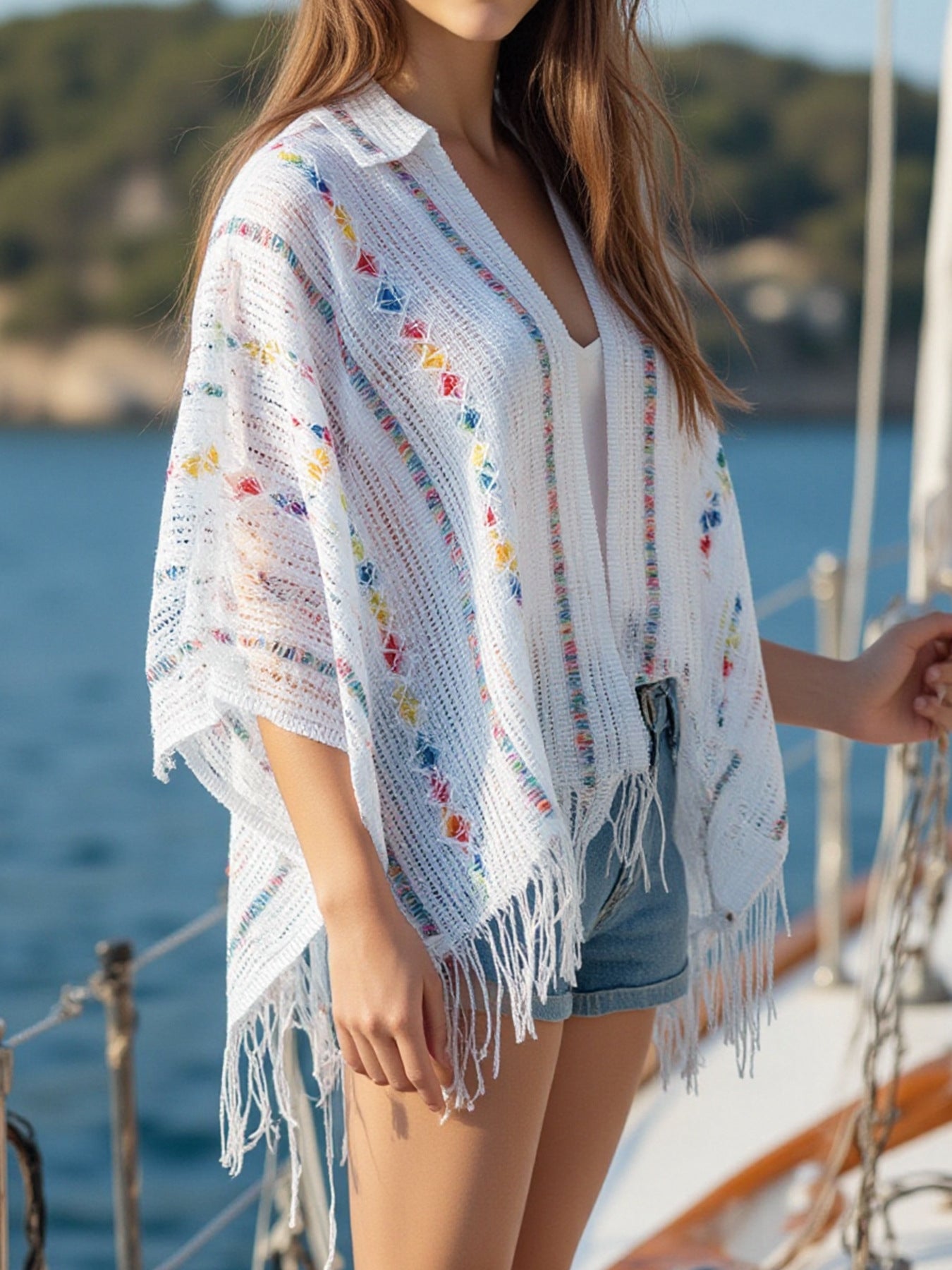 Women’s Summer Thin Tassel Ethnic Cape Outerwear and Warm Shawl 5