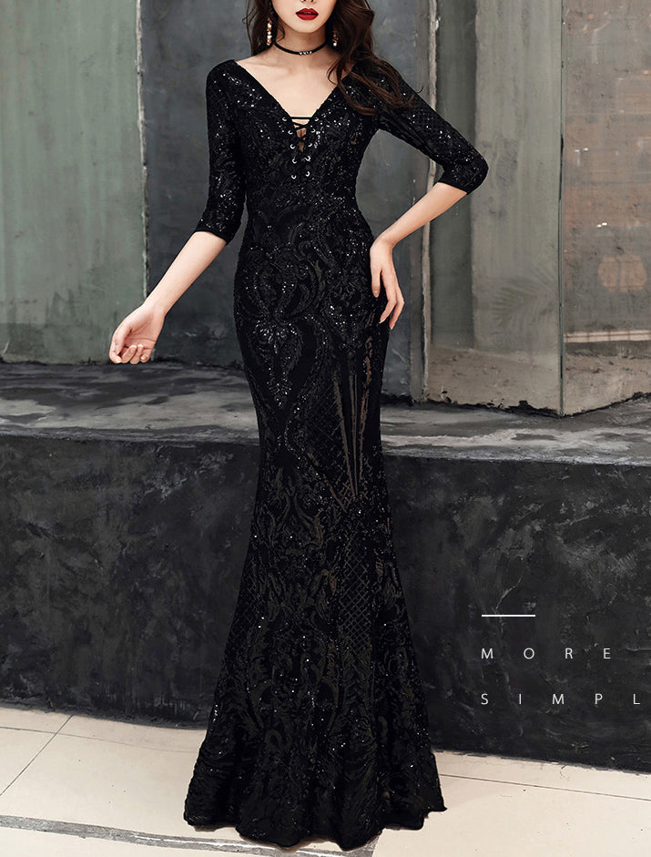 Deep V Sexy Fishtail Sequin Female Formal Party Mermaid Evening Dress