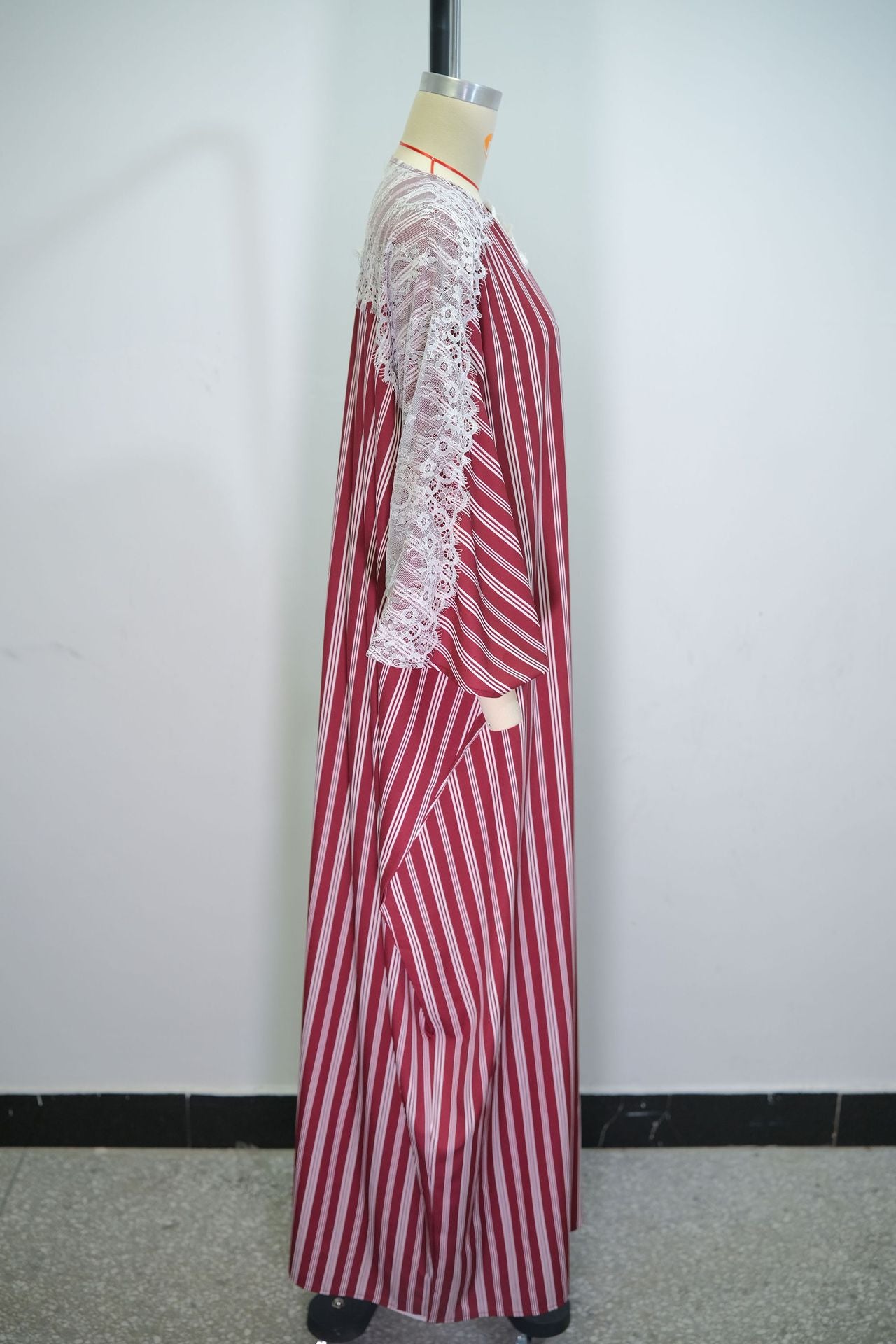 Women Summer Lace V-Neck Striped Dress 8