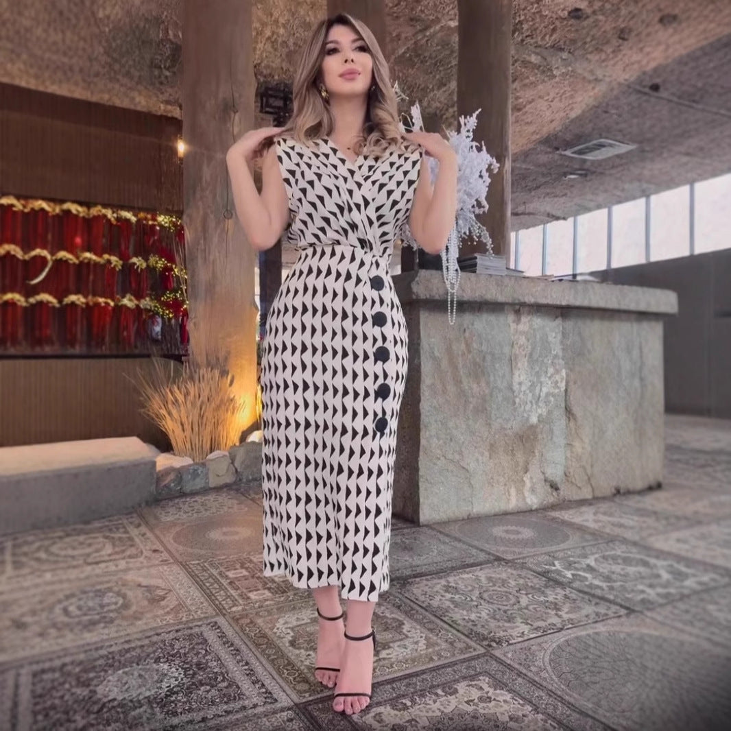 Women Elegant Print Sleeveless Dress 3