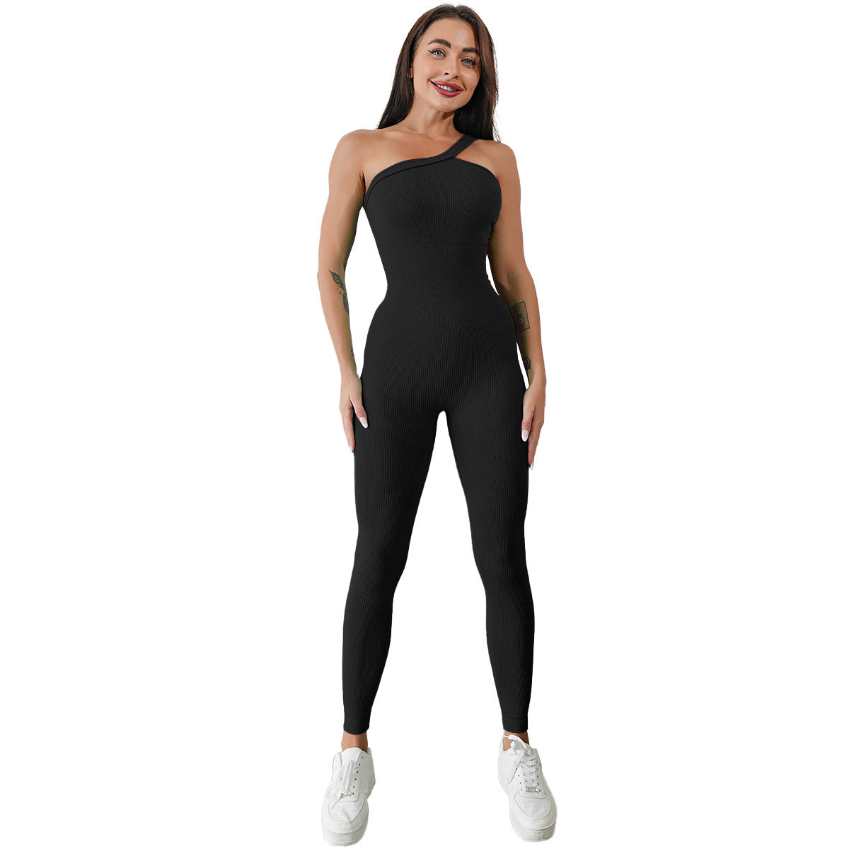Quick-Drying Ribbed Yoga Jumpsuit One-Piece Sleeveless Stretch Tight Fitting Romper 7