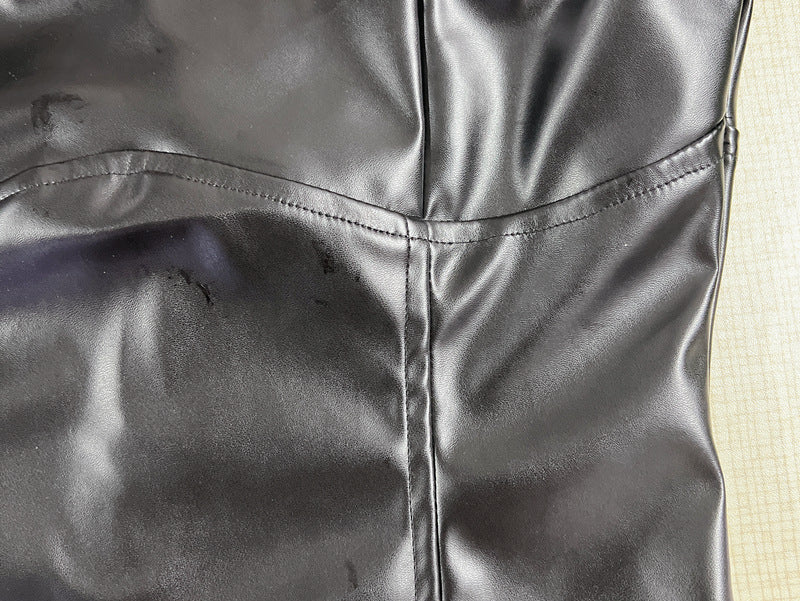 Women Spring Summer pu-Leather Sleeveless Bodycon Dress 13