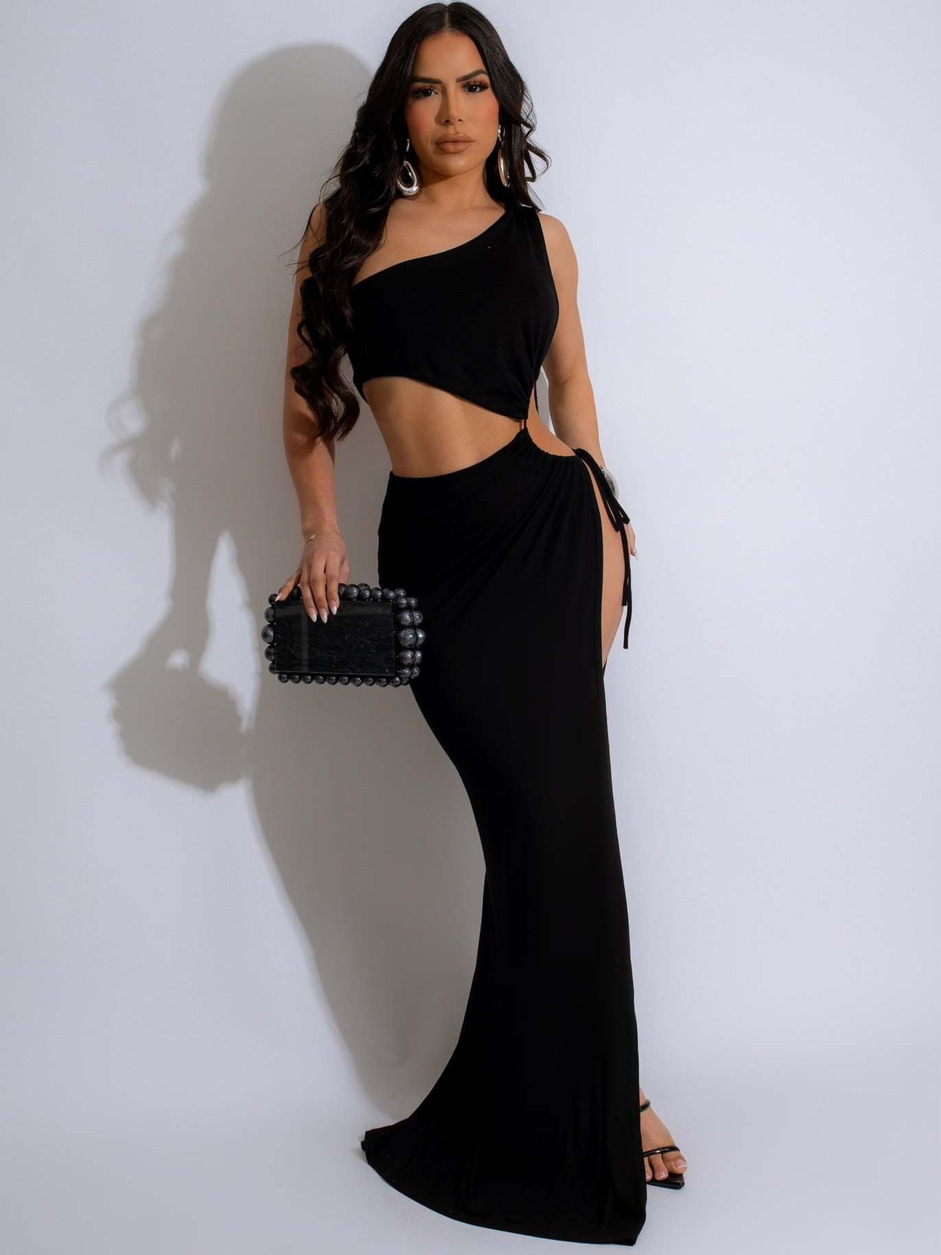 Summer Sexy Solid Color One-Shoulder Slit Long Dress 7