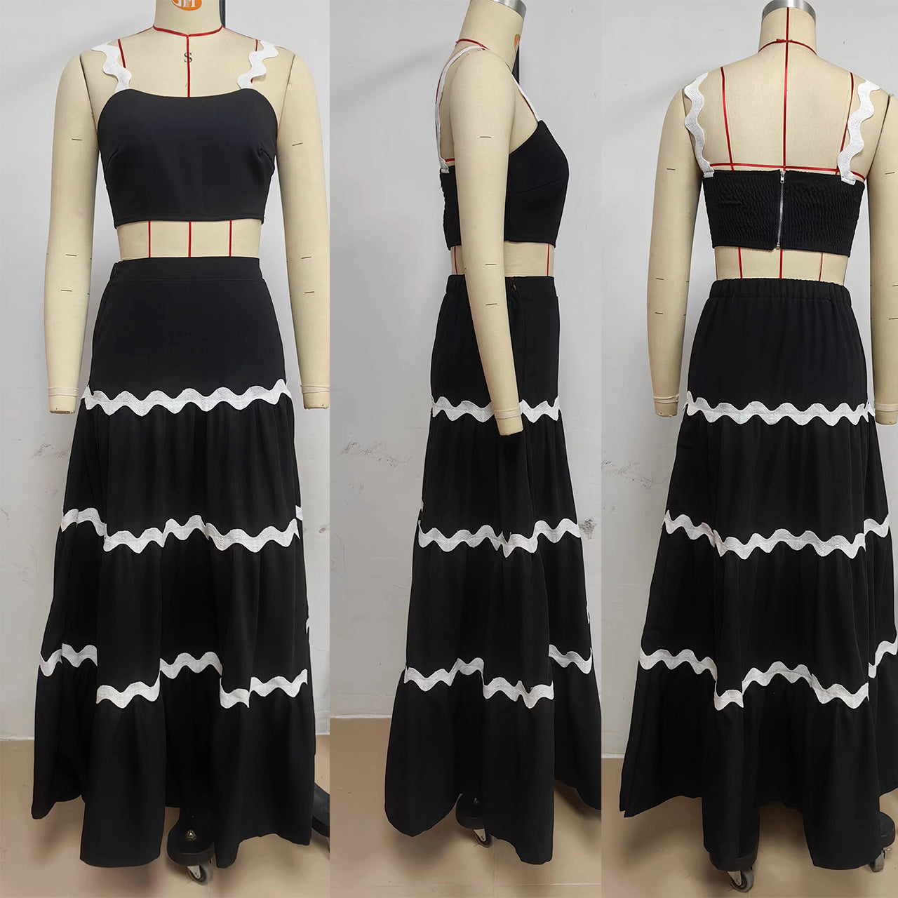 Women's Summer Sexy Strap A-line Two Piece Skirt Set 7