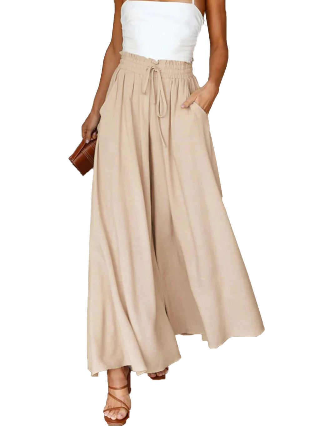 Plus Size Women Summer Casual Loose Wide Leg Pants Belt 5