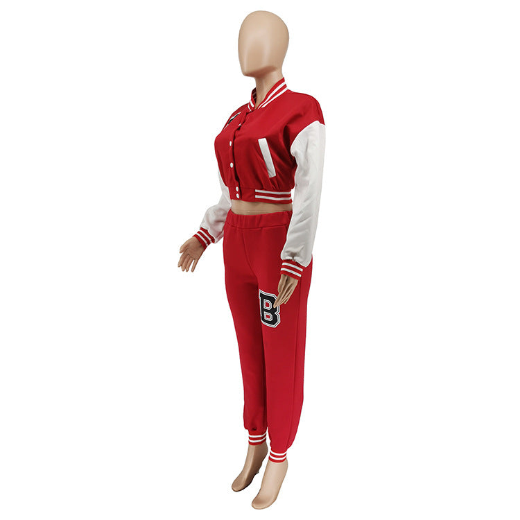 Women's Letter Print Casual Two-Piece Patchwork Tracksuit 47