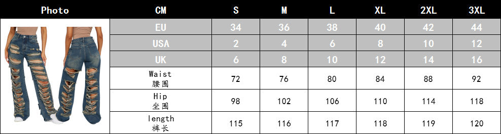 women's loose high-waisted Casual trousers street trendy Ripped Denim pants 8
