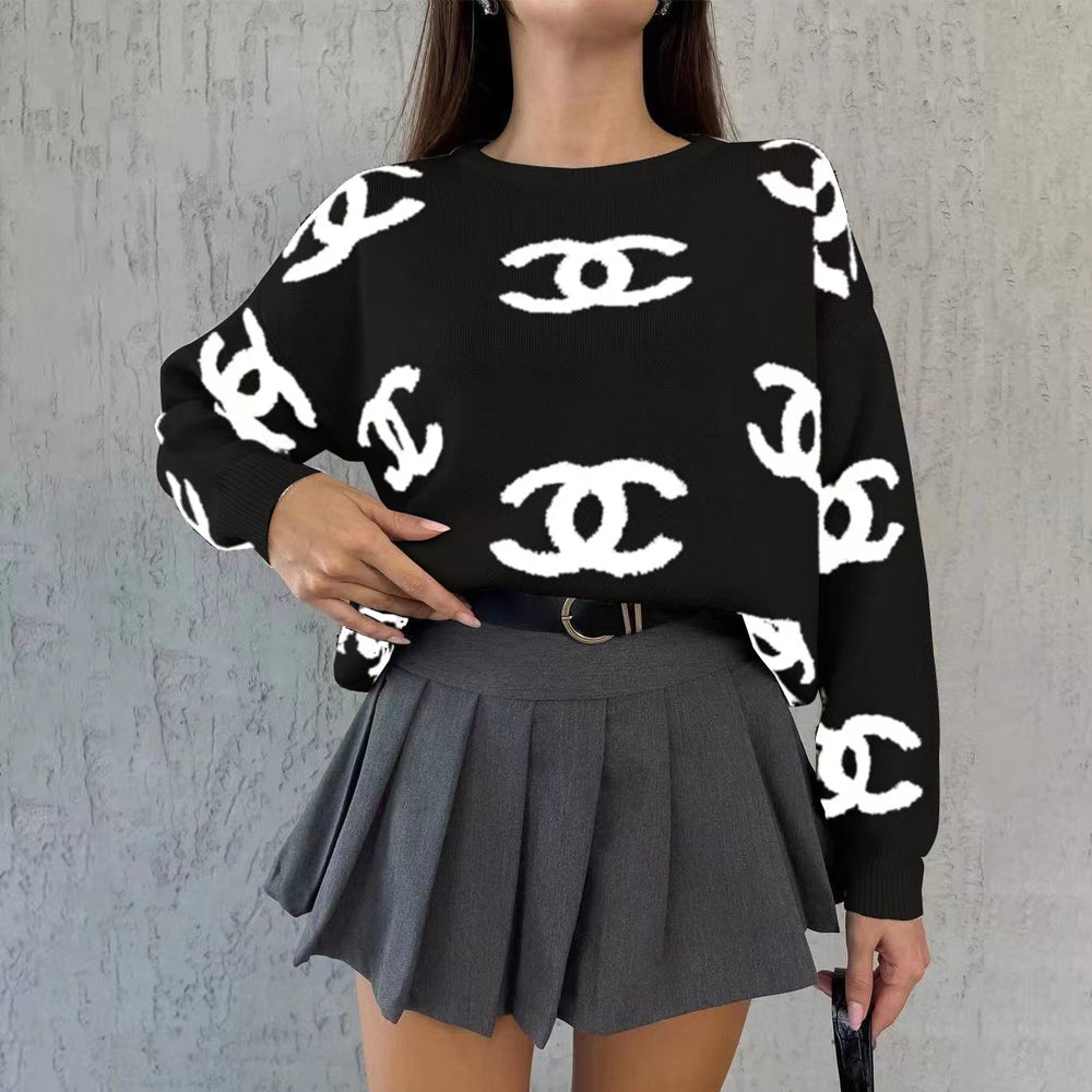 Women Winter Round Neck Long-Sleeved Cropped Top Sweater 4