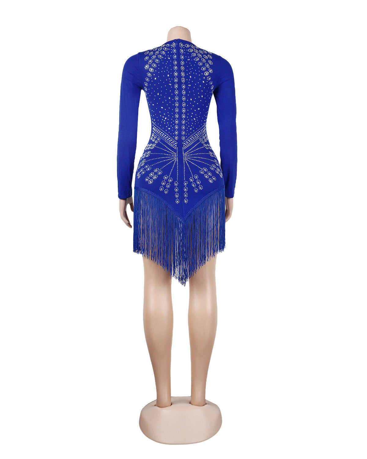Women Sexy Long Sleeve Rhinestone Fringe Bodycon Dress 21