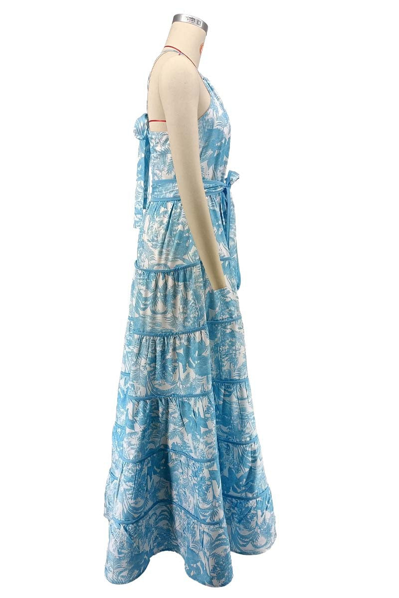 Fashion Printed Halter Neck A-line Maxi Dress 7