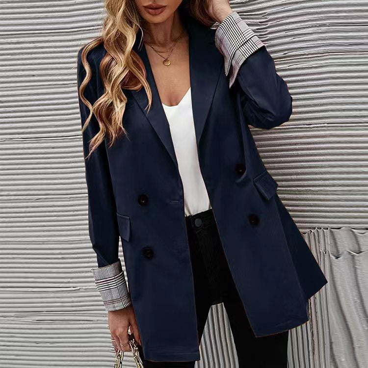 Autumn And Winter Women's Solid Color Turndown Collar Button Slim Chic Blazer 6