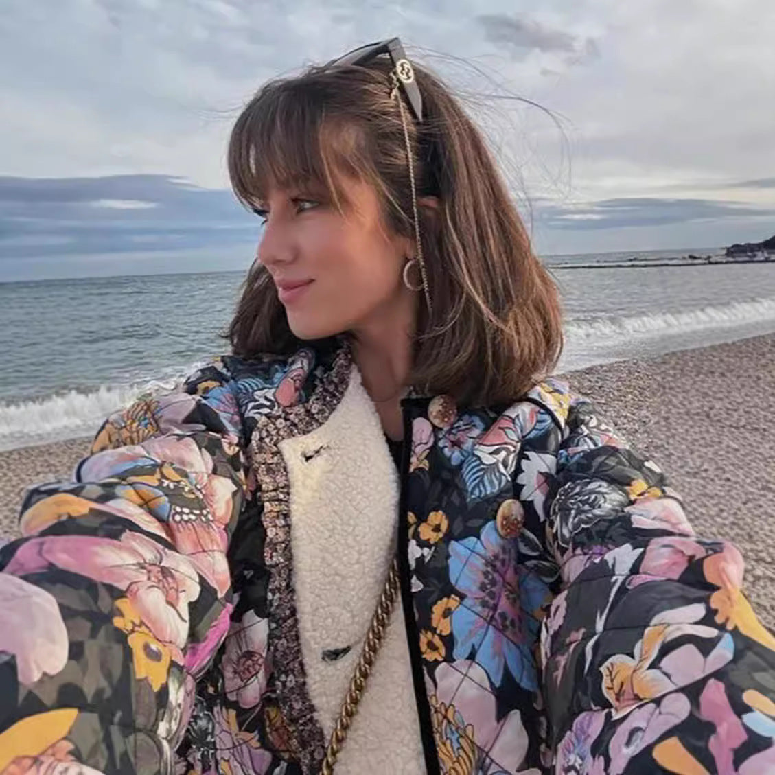 Women Autumn and Winter Printed Casual Bell Bottom Sleeve Jacket 4