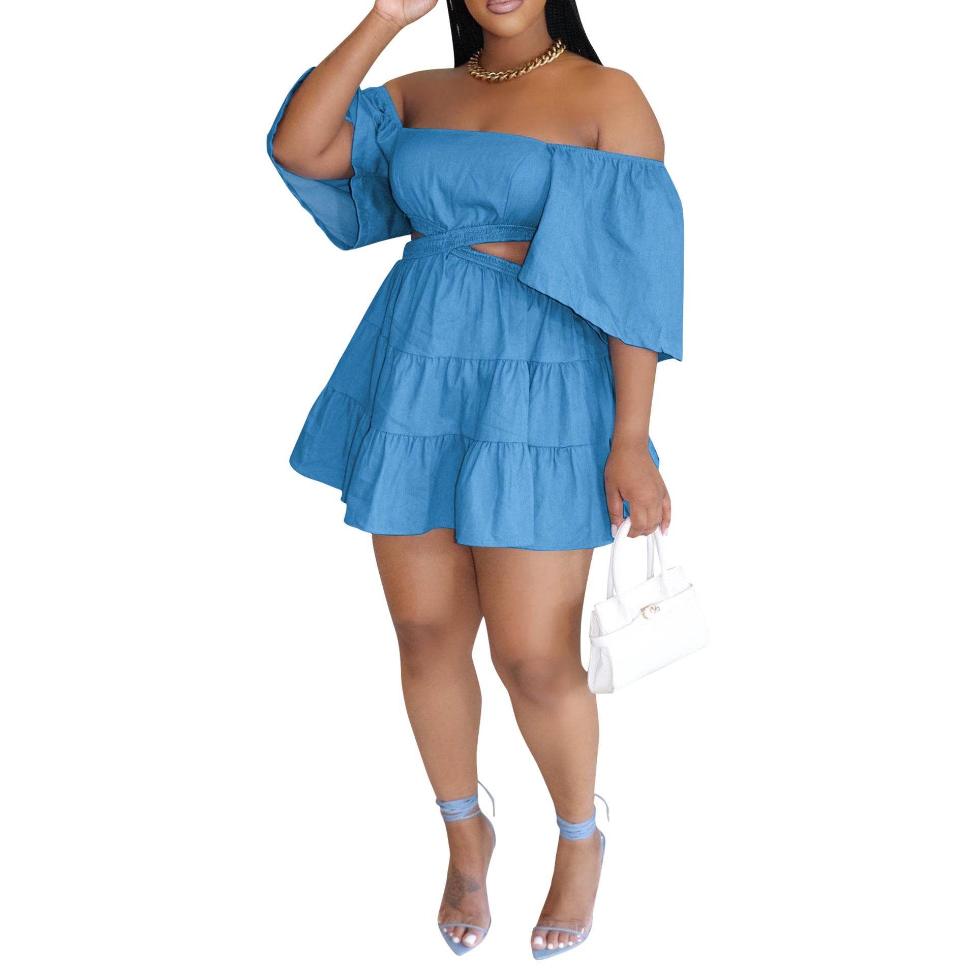 Women's Summer Off Shoulder Ruffles Casual Dress 10