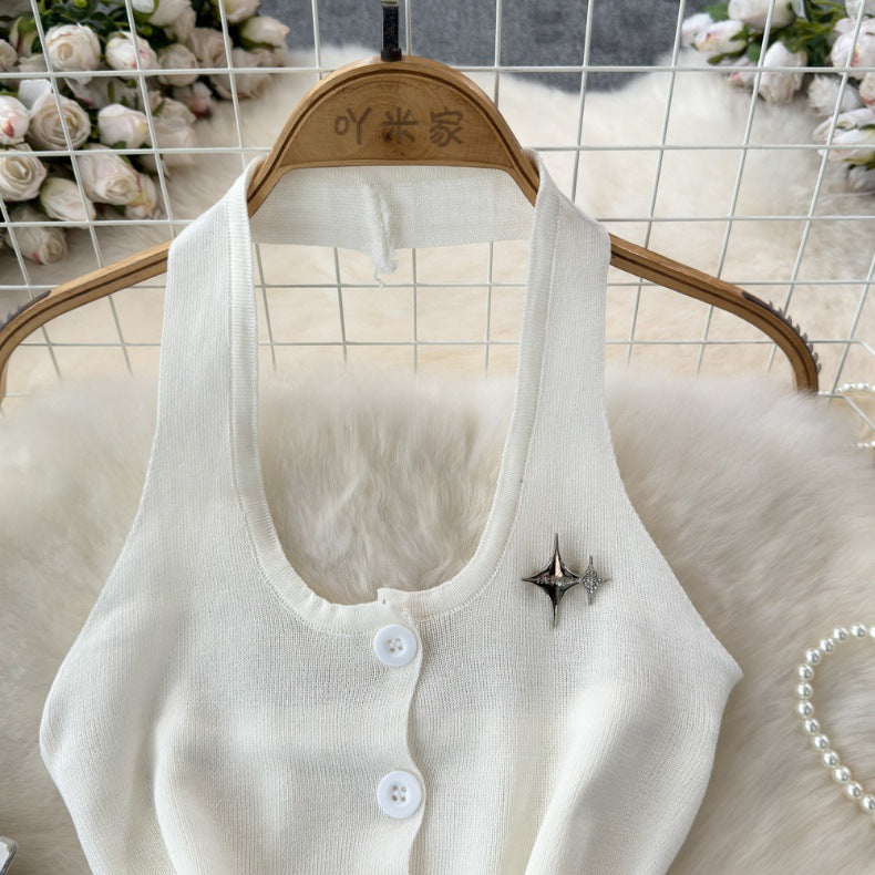 Fashionable Halter Neck Low Back Breasted Slim Fit Knitting Vest Women's Outdoor Wear Trendy Basic Top 6