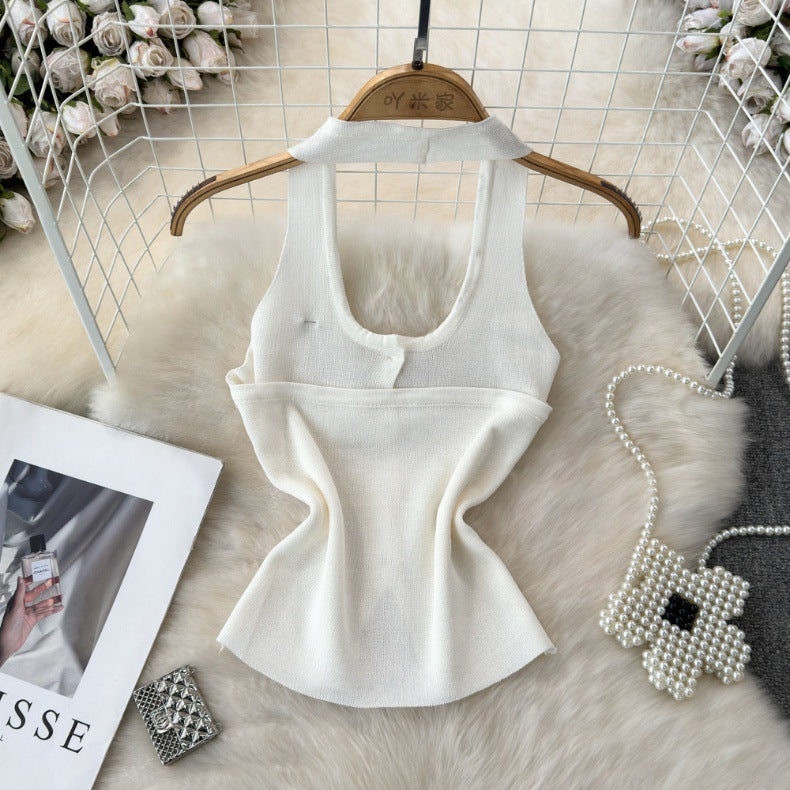 Fashionable Halter Neck Low Back Breasted Slim Fit Knitting Vest Women's Outdoor Wear Trendy Basic Top 14