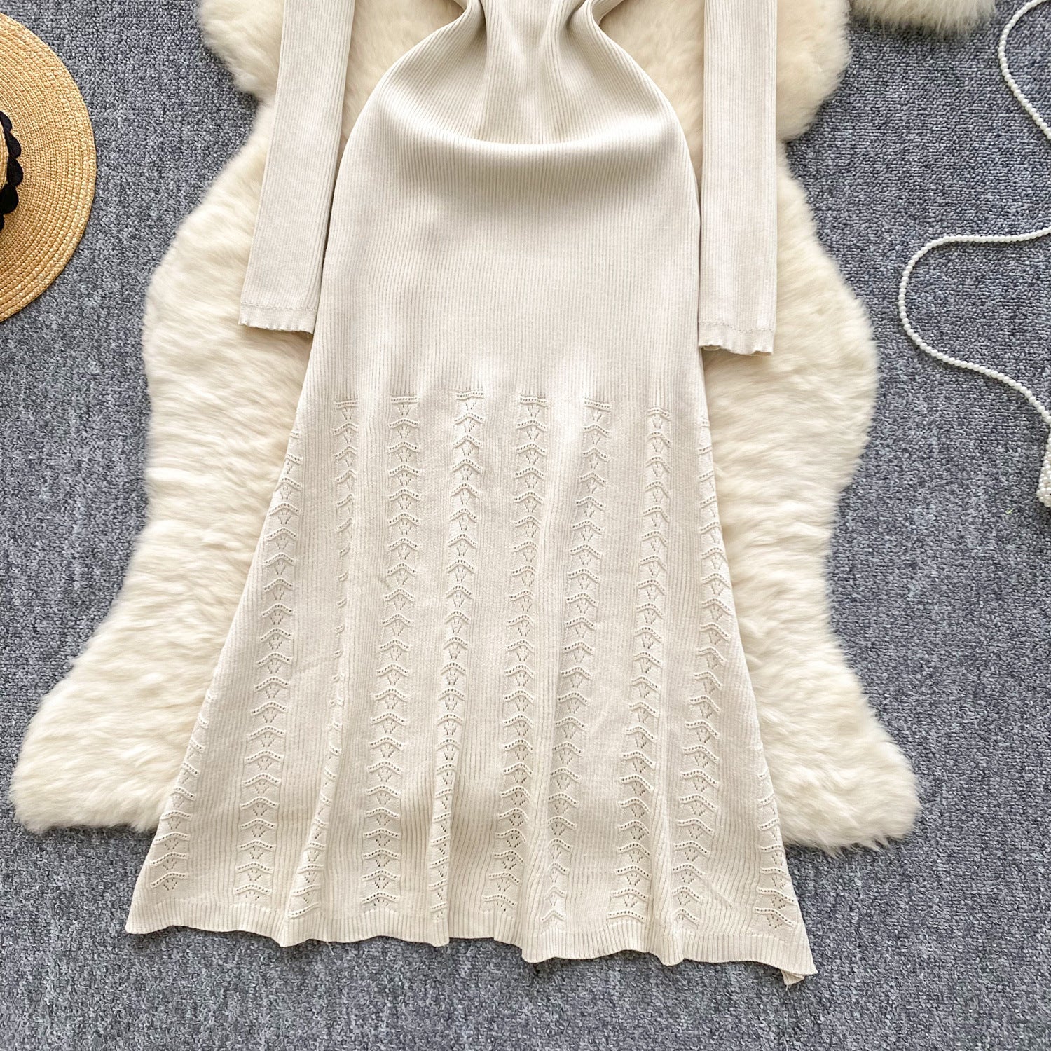 Women Fall French Elegance Metal Button Ribbed Knitting Dress 13