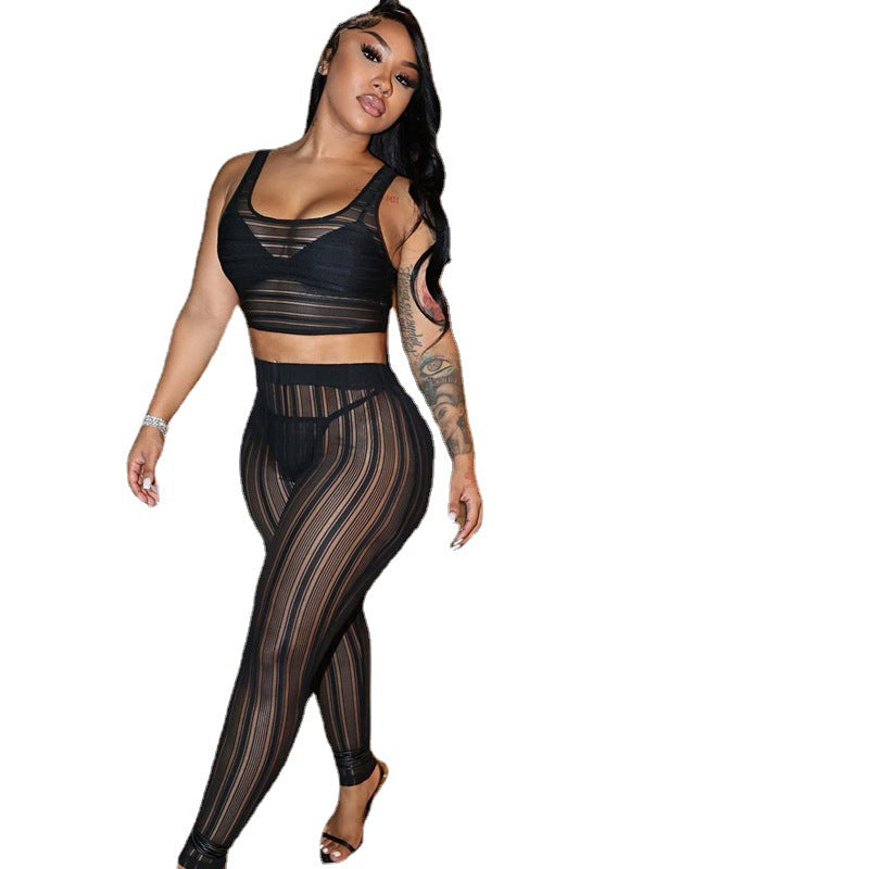 Summer Women 's Fashionable Vest Top Tight Fitting Pants Casual Two Piece Set 8