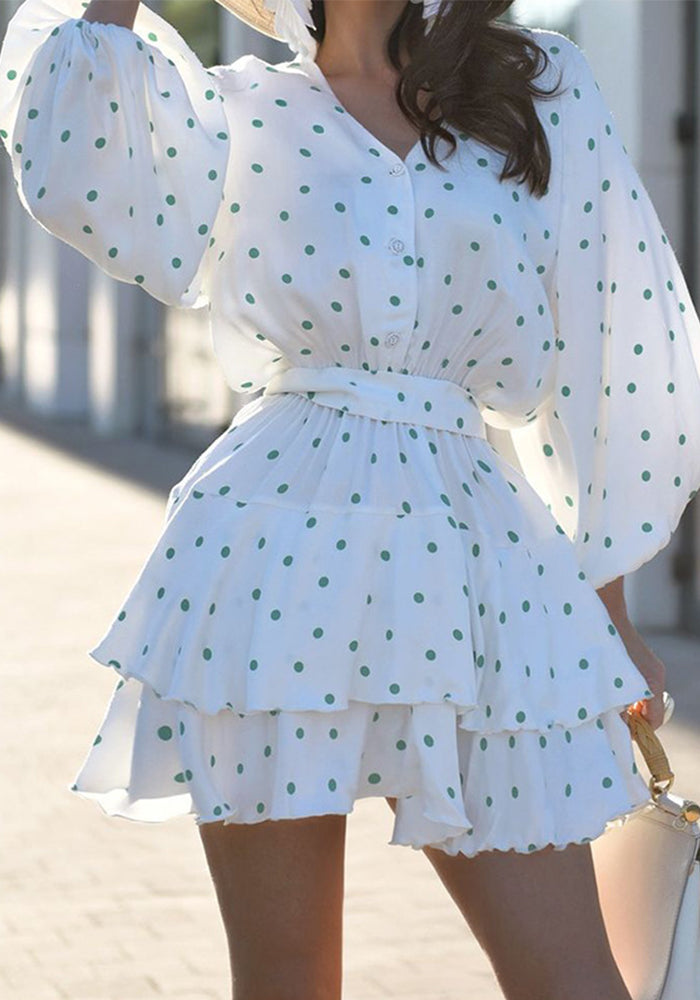 Spring and Summer Fashion Women's Polka Dot Print Puff Sleeve Dress