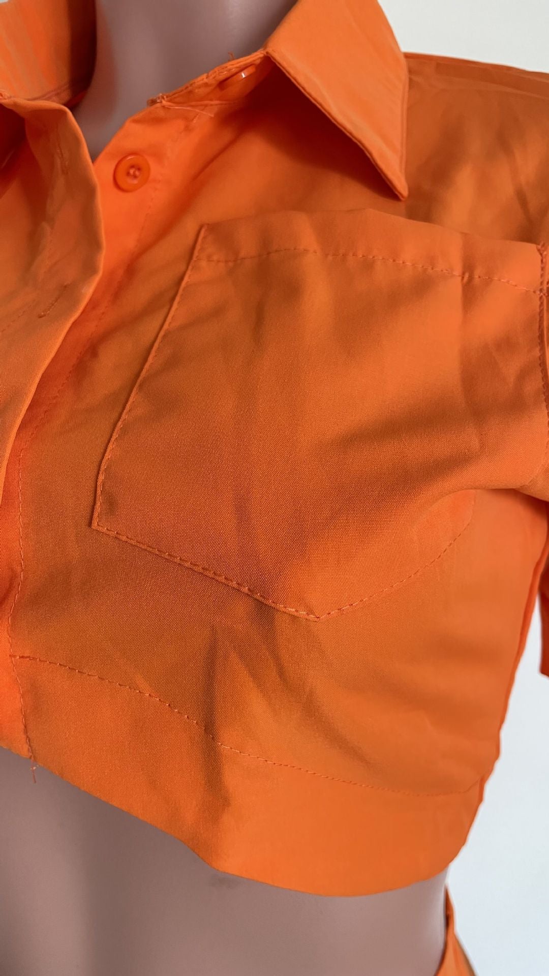 Women's fashion sexy solid color button Crop Shirt split skirt two-piece set 17