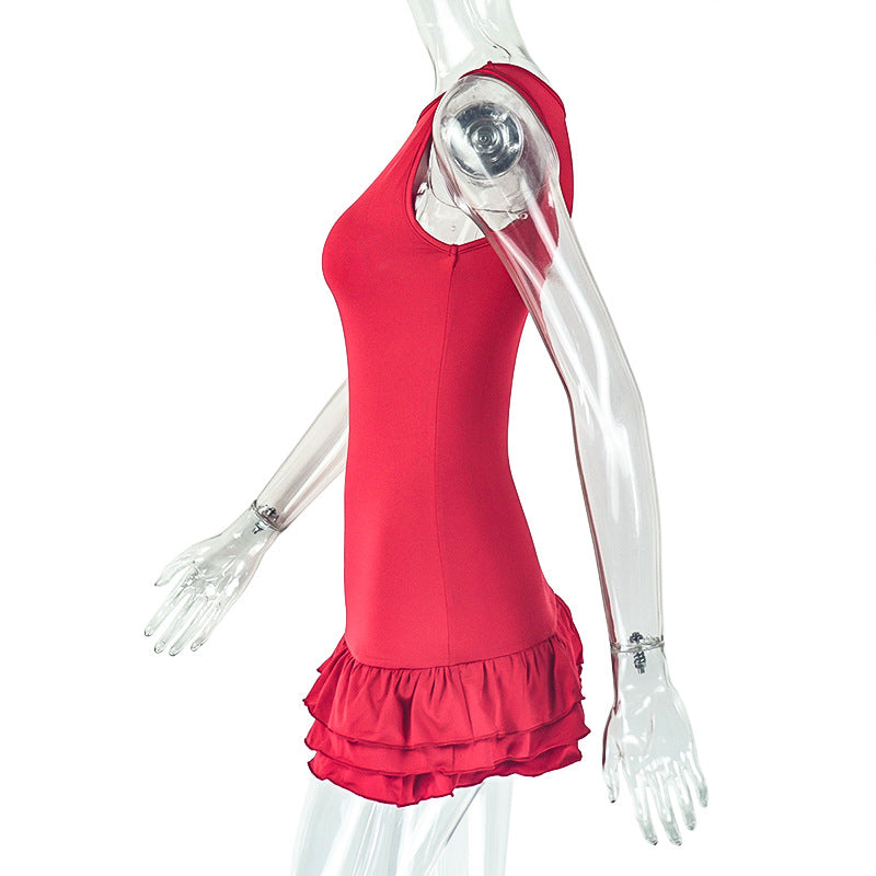 Women Sleeveless Round Neck Solid Career Pleated Mini Dress 12