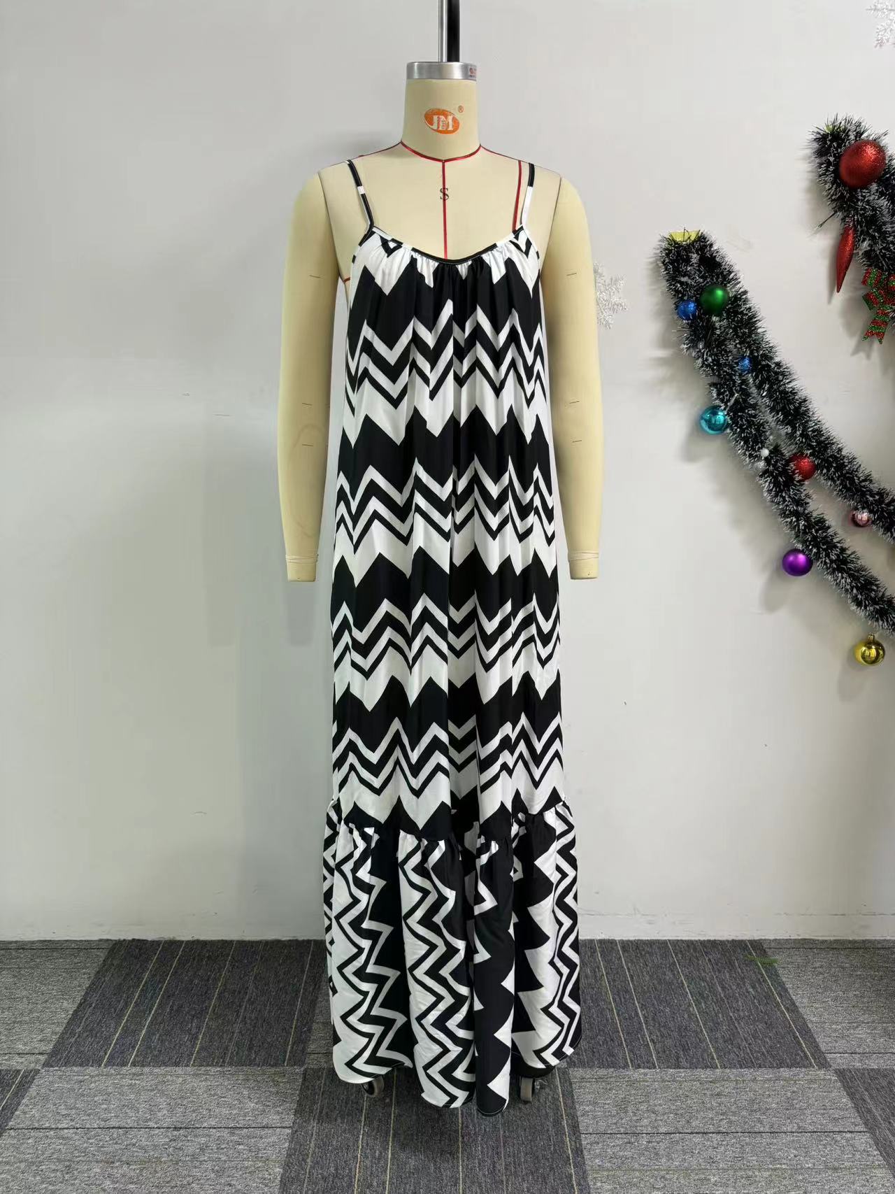 Strap Print Strap Low Back Casual Loose Long Dress 8