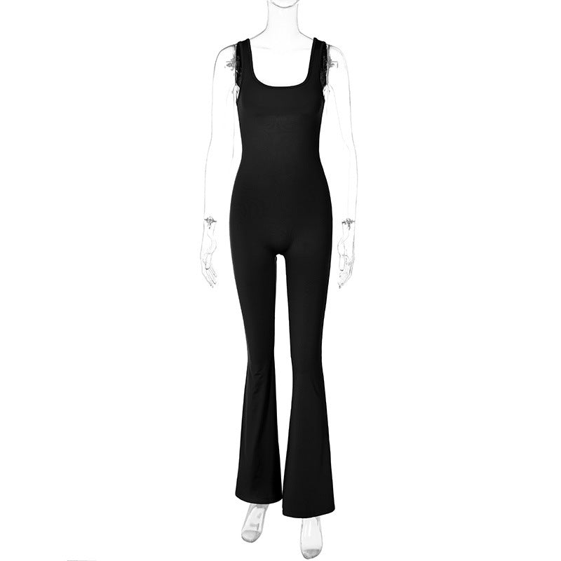 Women's Summer Fashion Solid Color Slim Low Back Sleeveless Jumpsuit 9