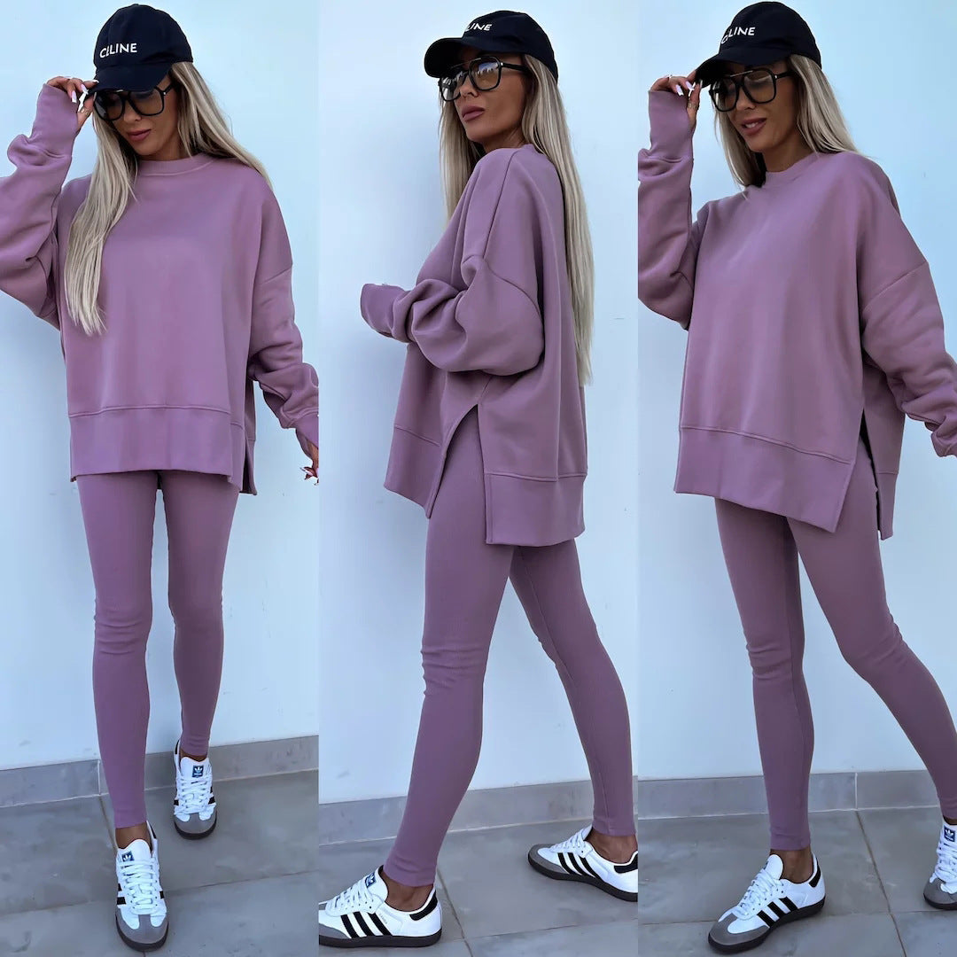 Women Spring Casual Long Sleeve Top and Long Pants Two-piece Set 21