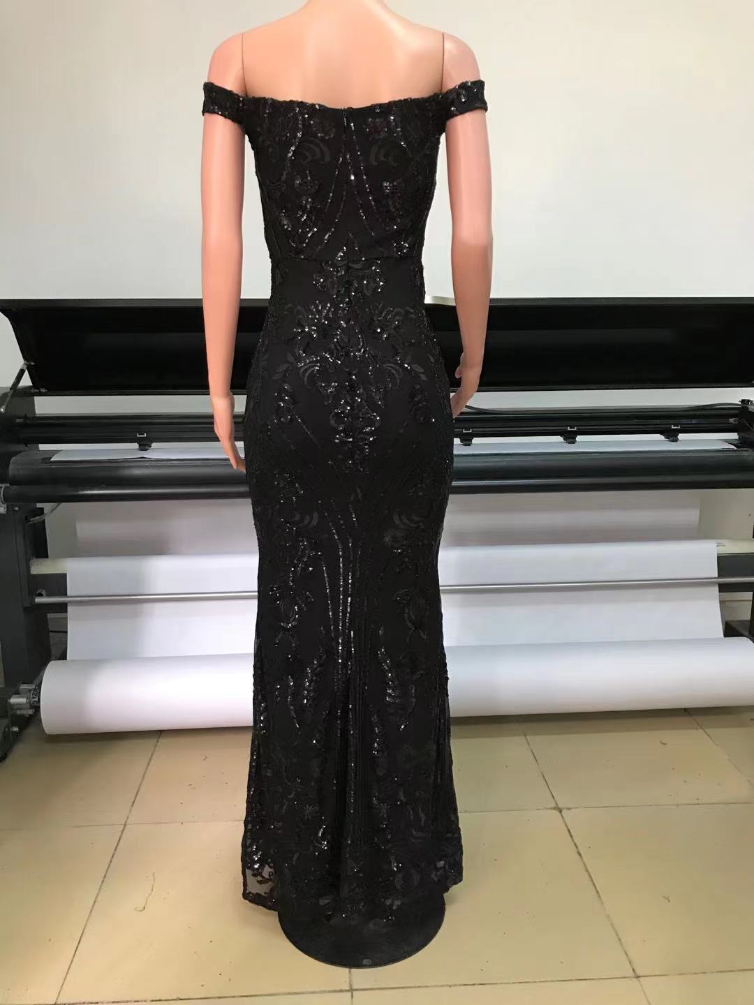 Women Halter Neck Off Shoulder Sequin Mesh Slit Sexy Dress 19