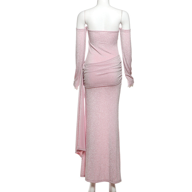 Women summer solid elegant off Shoulder Strapless Dress 8