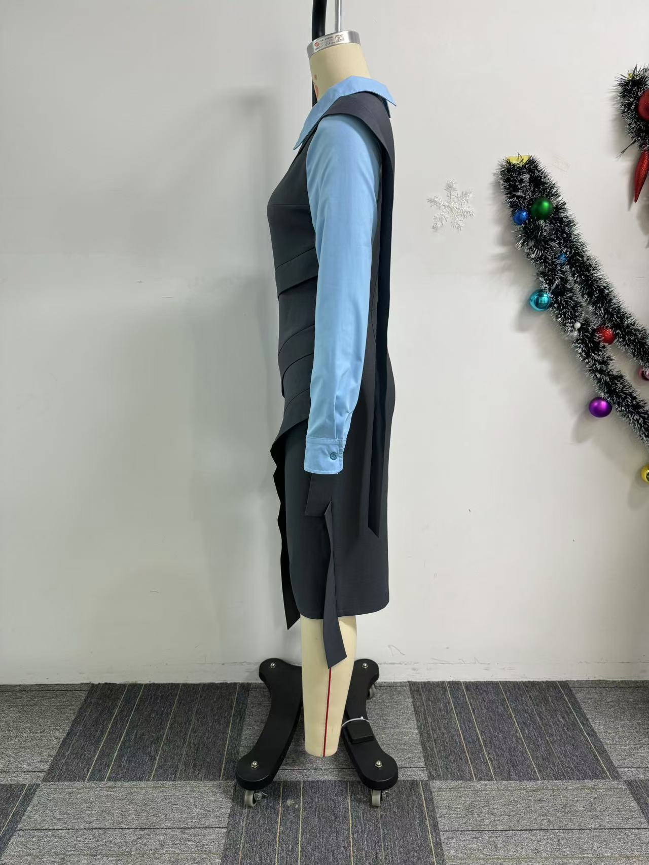 Women patchwork contrast color split dress 8