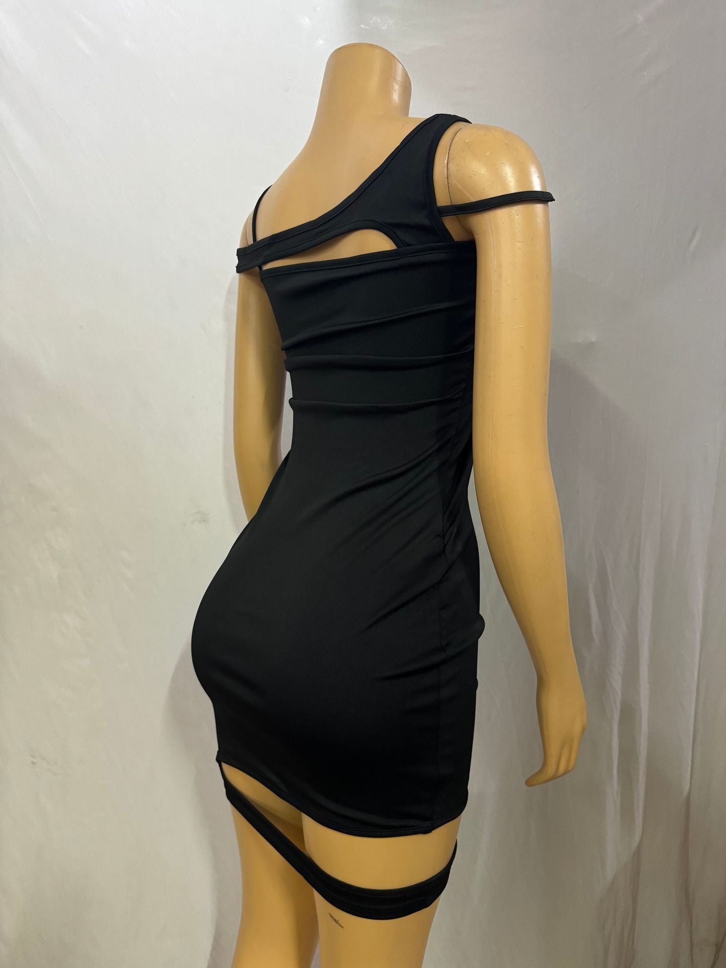 Women Solid Sexy Hollow Bodycon Irregular Dress 6