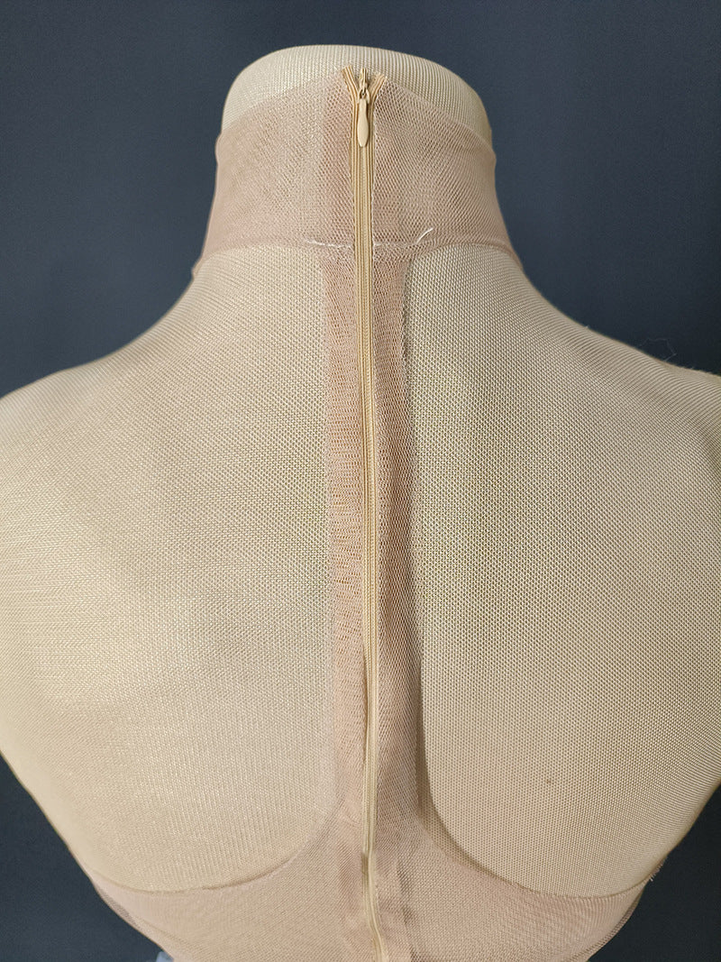 Fashion Halter Neck Strap Mini Dress Nude See-Through Sexy Party Dress 19