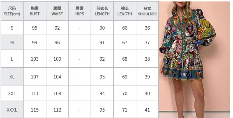 Women autumn print Round Neck lace pleated ruffle dress 10