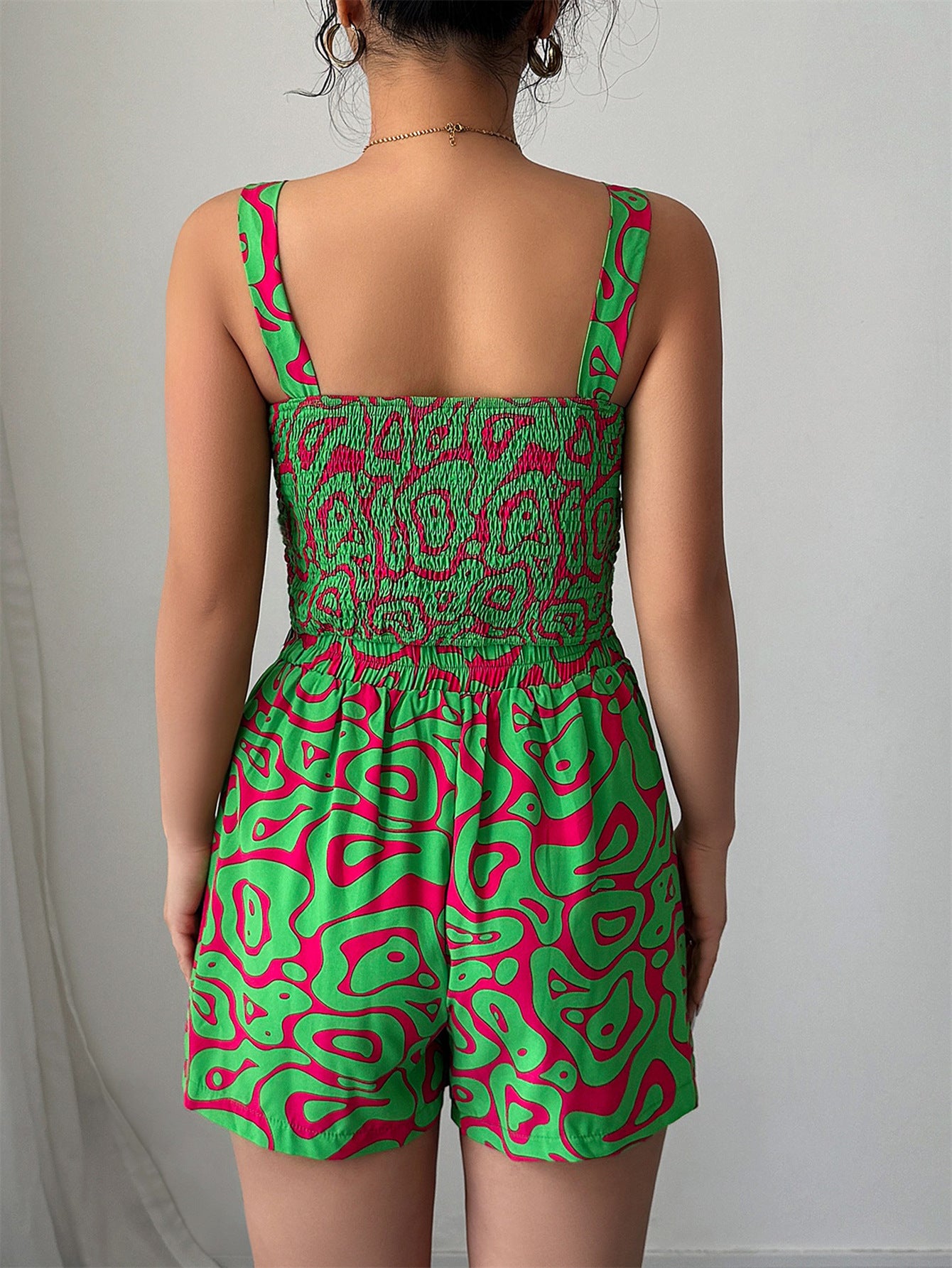 Women spring and summer suspender printed top and shorts two-piece set 3