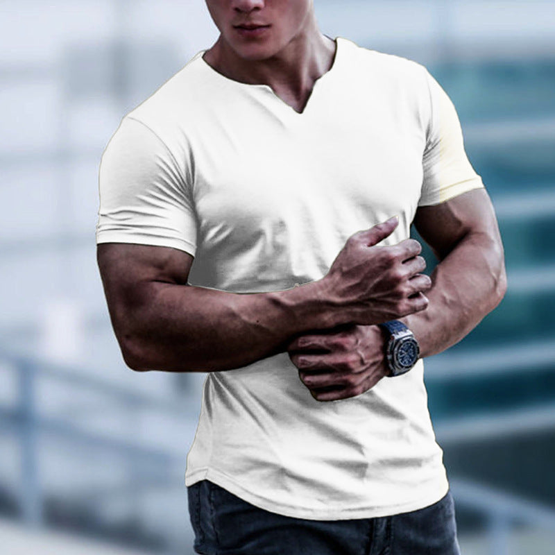Men'S Solid Color Top Round V-Neck Slim Short Sleeve T-Shirt Half Sleeve Men'S Basic Shirt 4